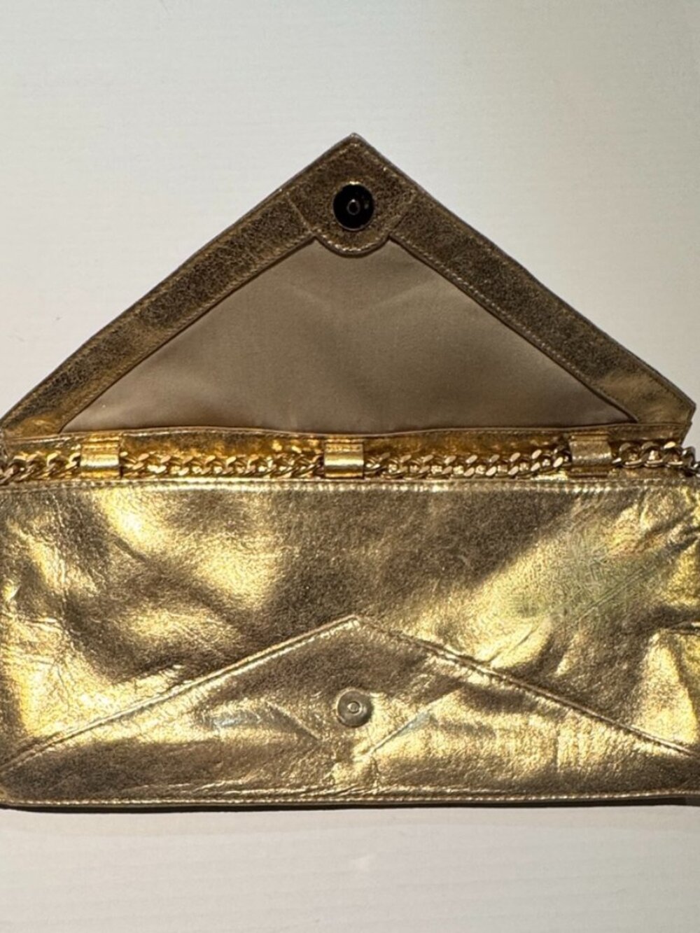 Foley + Corinna Gold Metallic Leather Chain Clutch — Statement Evening Bag - Picture 7 of 8